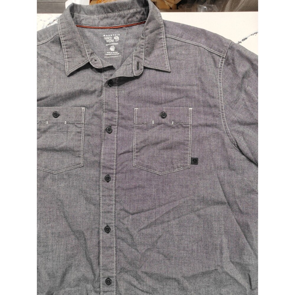 Mountain Hardwear Short Sleeve Button Down Shirt Large L Cotton Polyester Grey